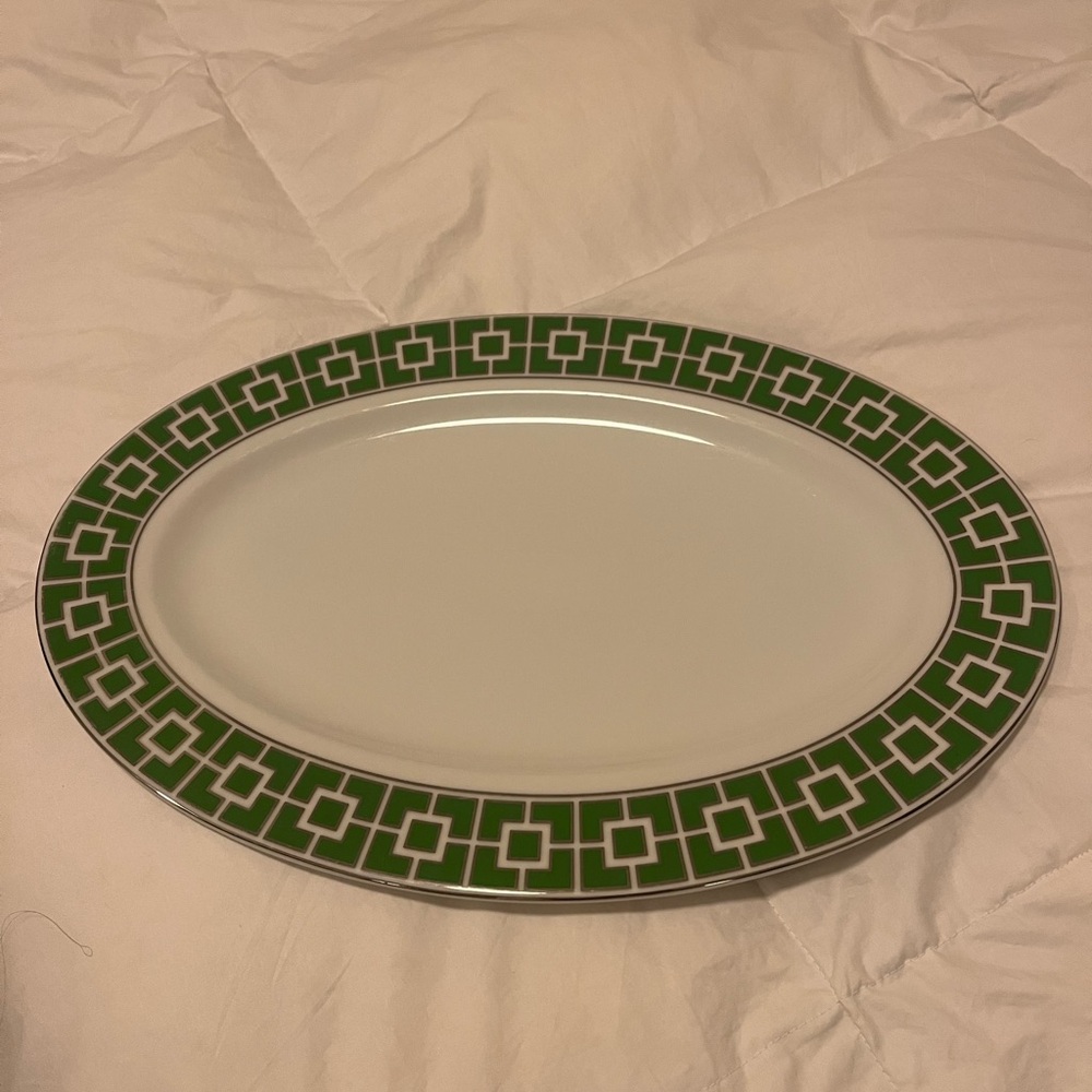 Jonathan Adler Geometric Green and White Platter